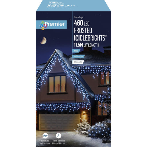 Premier Decorations Christmas Lights White 460 LED Multi-Action Frosted Cap Icicles