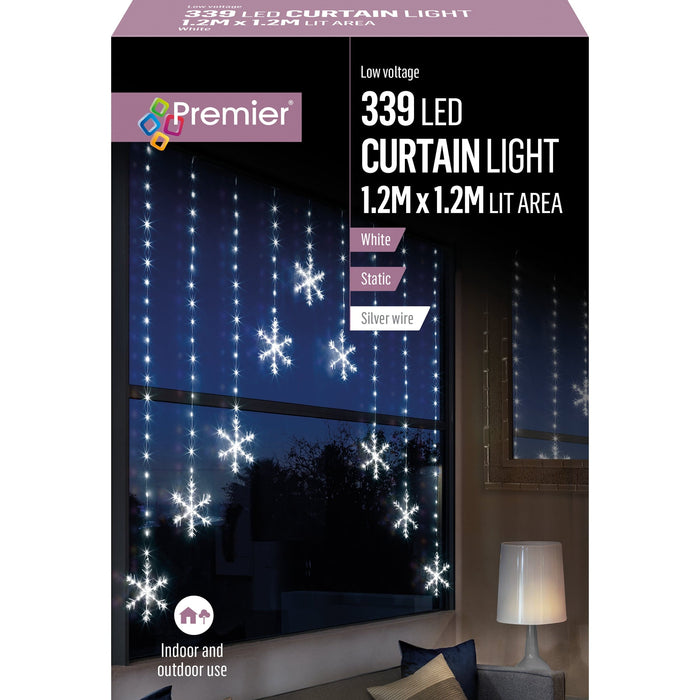 Premier Decorations Christmas Lights White Premier 1.2M X 1.2M Snow Flake Curtain Lights