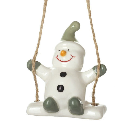 Heaven Sends Hanging Decoration Ceramic Snowman On Swing Ceramic Snowman On Swing | Windlebridge Garden Nursery