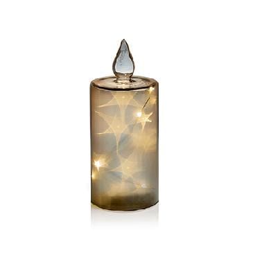 Premier Decorations Christmas Candles Premier 20cm Battery Operated Lit Glass Candle with 12 Warm White LED Stars Inside in Dia 8cm and Timer Premier 20cm Battery Operated Lit Glass Candle with 12 Warm White LED 
