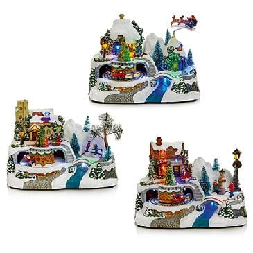 Premier Decorations Christmas Decoration Premier 24cm Battery Operated Lit Christmas Village Scene 3 Assorted Sleigh - Skaters - Train Premier 24cm Battery Operated Lit Christmas Village Scene 3 Assorted S