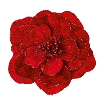 Premier Decorations Christmas Floristry Premier 24cm Red Velvet Dahlia Gold Glitter Edge Clip On Premier 24cm Red Velvet Dahlia Gold Glitter Edge Clip On