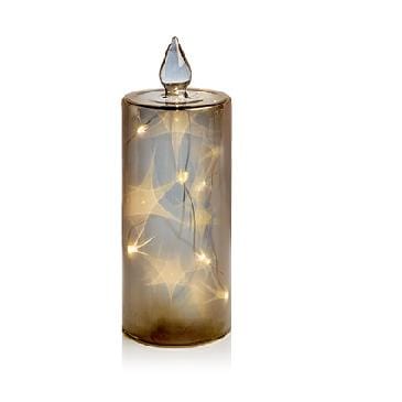 Premier Decorations Christmas Candles Premier 25cm Battery Operated Lit Glass Candle with 15 Warm White LED Stars Inside in Dia 9cm and Timer Premier 25cm Battery Operated Lit Glass Candle with 15 Warm White LED 