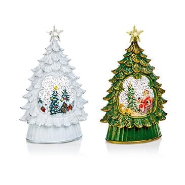 Premier Decorations Christmas Snowglobe Premier 26cm Battery Operated Lit Tree Shaped with Star Water Spinner 2 Assorted Green - Silver Premier 26cm Battery Operated Lit Tree Shaped with Star Water Spinner 