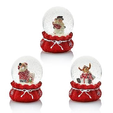 Premier Decorations Christmas Snowglobe Premier 65mm Red Sack Base with Scene Water Globe 3 Assorted Santa - Snowman - Reindeer Premier 65mm Red Sack Base with Scene Water Globe 3 Assorted Santa - S