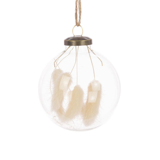 Floral Silk Baubles Glass Bauble With Bunny Tail 8cm or 10cm