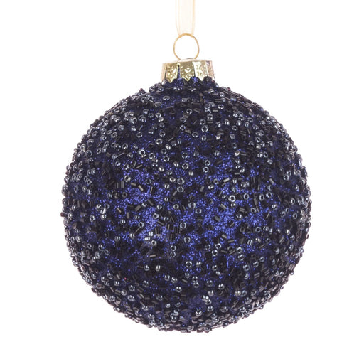 Floral Silk Baubles Glass Beaded Bauble Blue 8cm