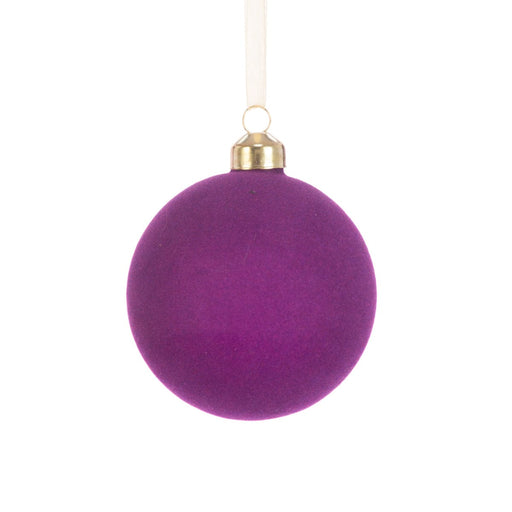 Floral Silk Baubles Glass Brea Flocked Bauble In Aubergine 8cm or 10cm