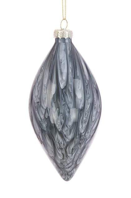 Floral Silk Baubles Glass Marbled Finished Bauble 6 x 13cm Grey