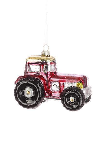 Floral Silk Baubles Glass Tractor Bauble 8cm in Red Or Green