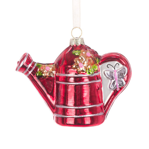 Floral Silk Baubles Glass Watering Can 10cm Bauble