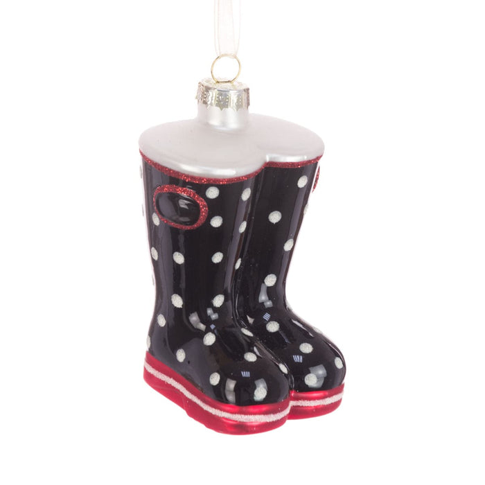 Floral Silk Baubles Glass Welly Boots Bauble 9cm