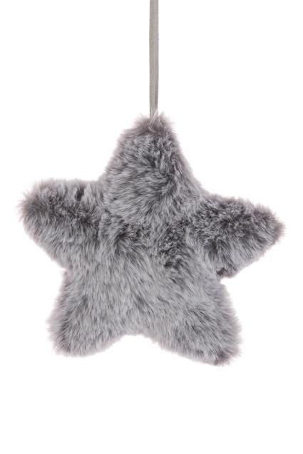 Floral Slik Baubles Grey Fluffy Star Hanger 12cm