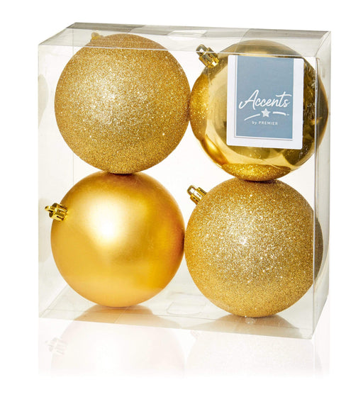 Premier Decorations Baubles Premier 4 x 100mm Champagne Gold Baubles
