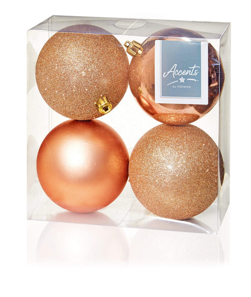 Premier Decorations Baubles Premier 4 x 100mm Rose Gold Baubles