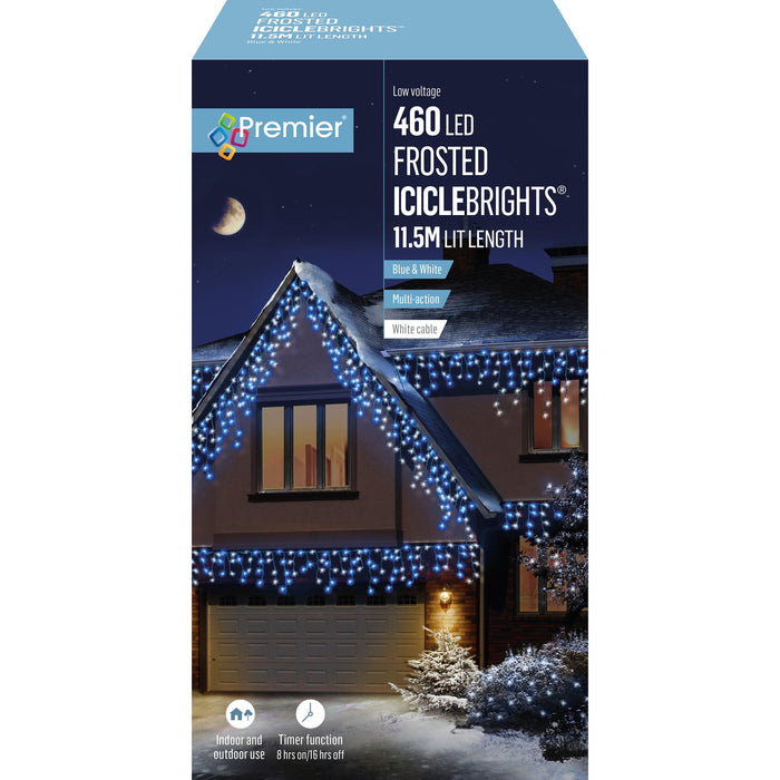 Premier Decorations Christmas Lights Blue White 460 LED Multi-Action Frosted Cap Icicles