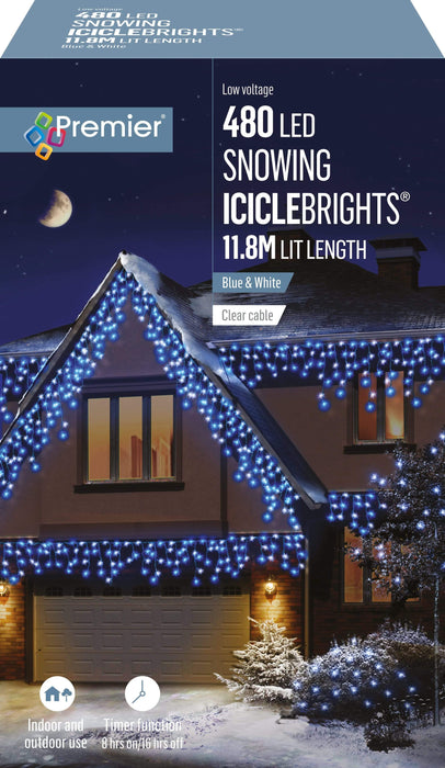 Premier Decorations Christmas Lights Blue White Premier 480 LED Snowing Icicles With Timer