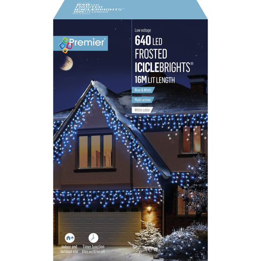 Premier Decorations Christmas Lights Blue White Premier 640 LED Multi-Action Frosted Cap Icicles