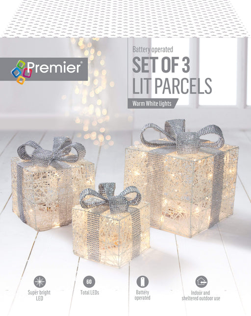 Premier Decorations Christmas Decorations Premier Set of 3 Battery Operated Presents