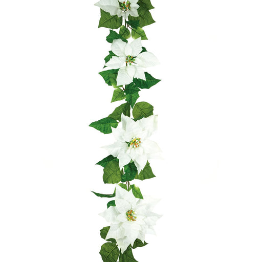 Floral Silk Christmas Garlands Velvet White Poinsettia Garland 180cm (6ft)