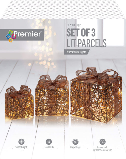 Premier Decorations Christmas Lights Premier Set of 3 Twinkle Rose Gold Presents