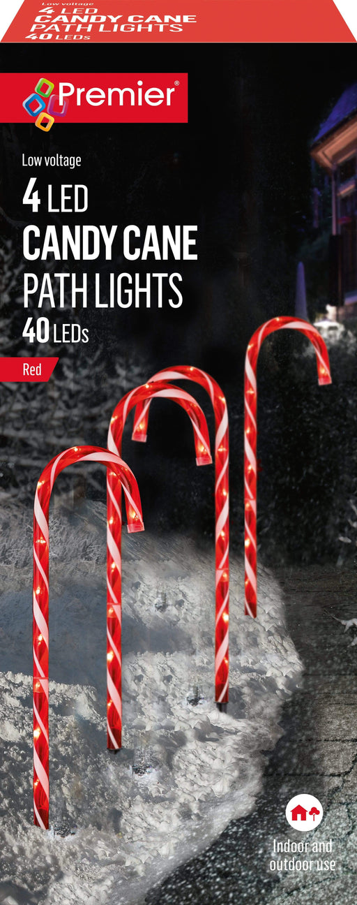 Premier Decorations Christmas Path Lights PREMIER 62CM 4 Pack Candy Cane Path Lights Red