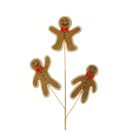 Floral Silk Christmas Pick Gingerbread Man Spray 65cm