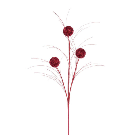 Floral Silk Christmas Pick Glitter Pom Pom Spray 38cm