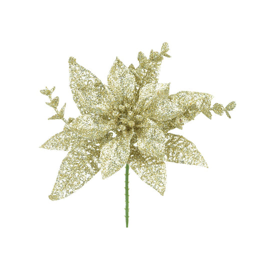 Floral Silk Christmas Pick Poinsettia Christmas Pick 15cm In Champagne