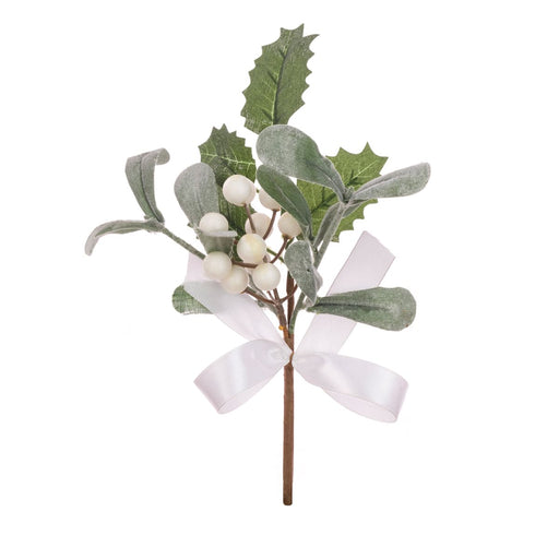 Floral Silk Christmas Pick Snow Berry Mistletoe Pick 22cm