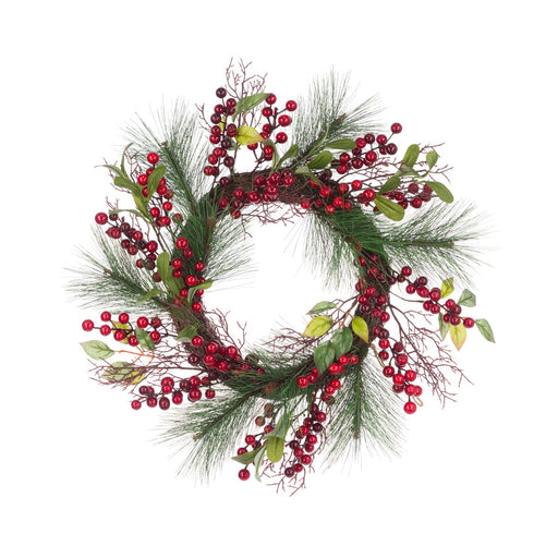 Floral Silk Christmas Wreaths Berry Pine Twig Wreath 46cm