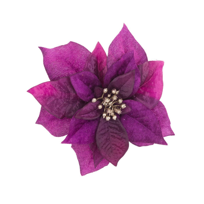 Floral Silk Clip On Decorations Poinsettia Clip On Decoration 17cm In Purple