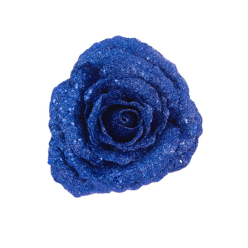 Floral Silk Clip On Decorations Sparkle Rose Clip On Decoration 16cm Blue