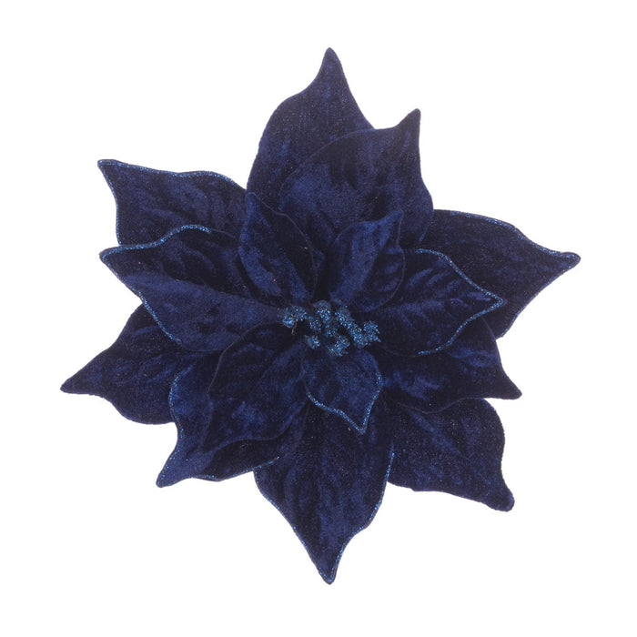 Floral Silk Clip On Decorations Velvet Poinsettia Clip On 23cm in Blue