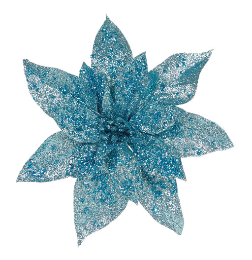 Premier Decorations Clip On Decorations Premier 22cm Light Blue Glitter Poinsettia Clip On