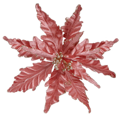 Premier Decorations Clip On Decorations Premier 25cm Velour Clip on Poinsettia