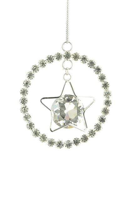 Floral Silk Baubles Crystal Ring with Star 6cm Crystal Ring with Star 6cm Hanging Decoration 