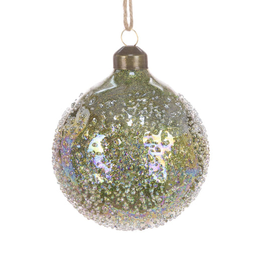 Floral Silk Baubles Dark Green Glass Vanna Bauble 8cm In Dark Green & Rust Colour