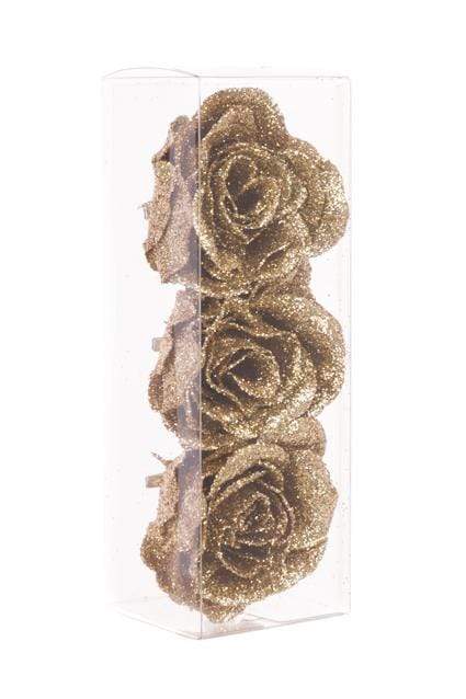 Floral Silk Clip On Decorations Gold Glittered Rose Clip 7cm 3 Pack Various Colours
