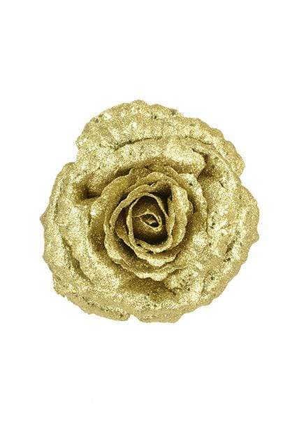 Floral Silk Clip On Decorations Gold Sparkle Rose with Clip 16cm Various Colours