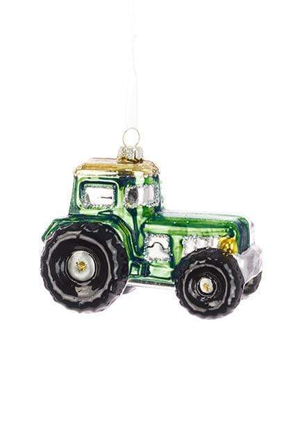 Floral Silk Baubles Green Glass Tractor Bauble 8cm in Red Or Green