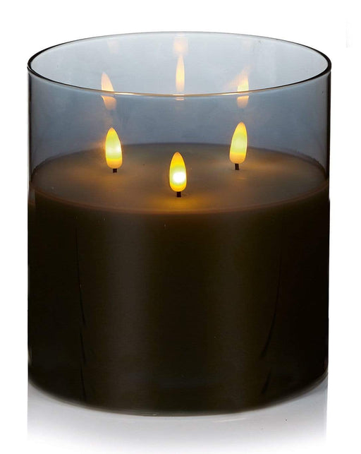 Premier Decorations LED Candles Premier 15x15cm Triple Flame Flickabright in Grey Glass