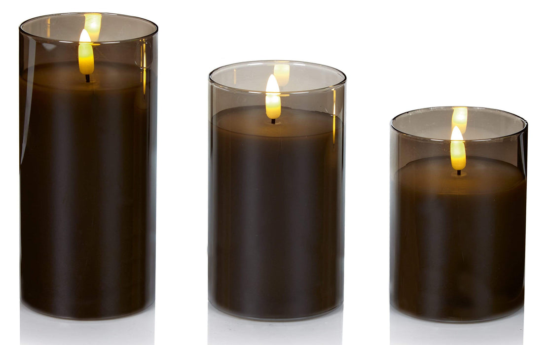 Premier Decorations LED Candles Premier Set Of 3 Flickabrights in Grey Glass Vase