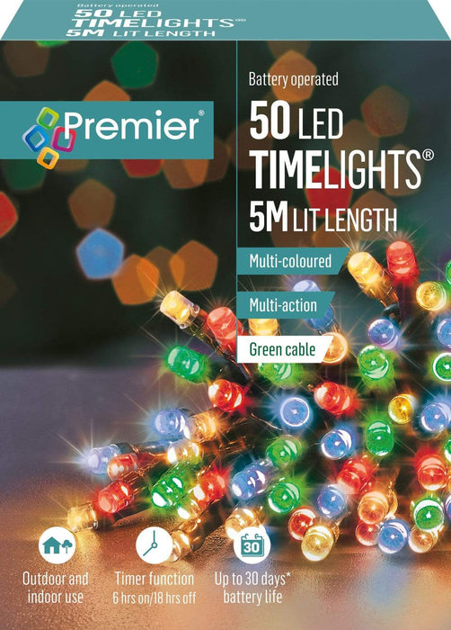 Premier Decorations Christmas Lights Multi-coloured Premier 50 LED Battery Lights Various Colours