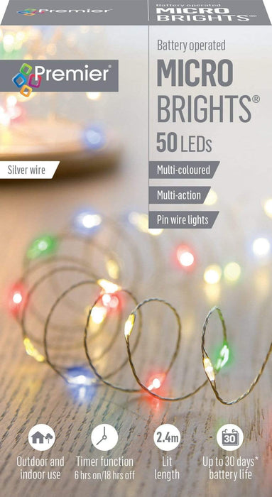 Premier Decorations Christmas Lights Multi-coloured Premier 50 LED'S Microbrights On Silver Wire