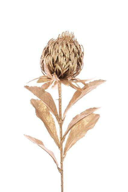 Floral Silk Protea Metallic Protea Stem 73cm Gold