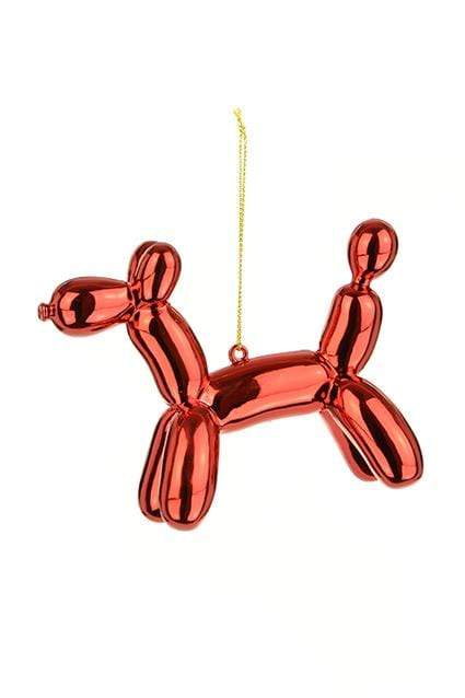 Floral Silk Baubles Red Party Balloon Dog 9cm Bauble in Various Colours