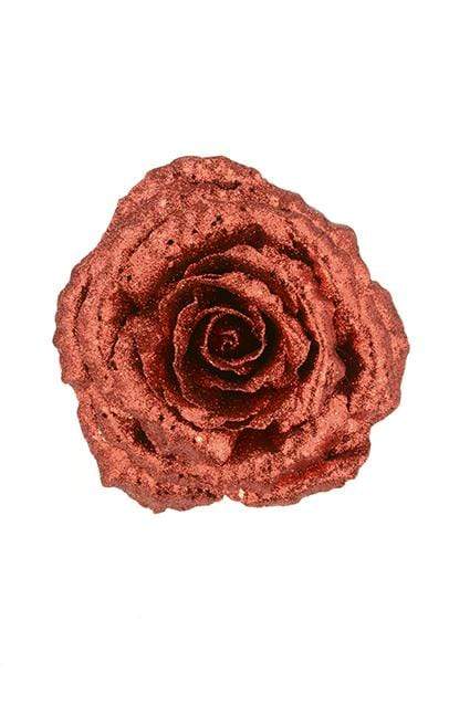 Floral Silk Clip On Decorations Red Sparkle Rose with Clip 16cm Various Colours