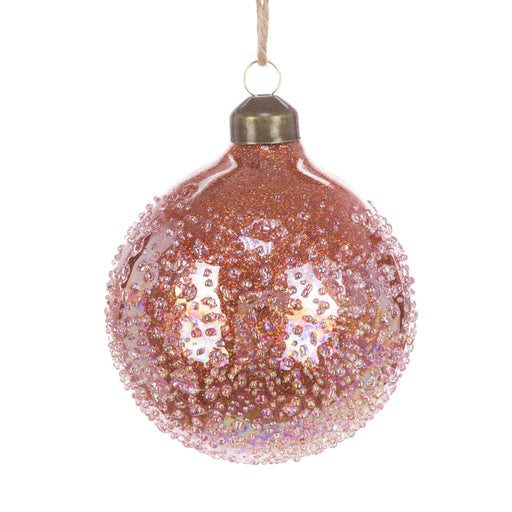 Floral Silk Baubles Rust Glass Vanna Bauble 8cm In Dark Green & Rust Colour