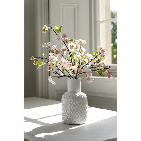 Floral Silk Vase Arrangement Pink Blossom In a Geometric Vase